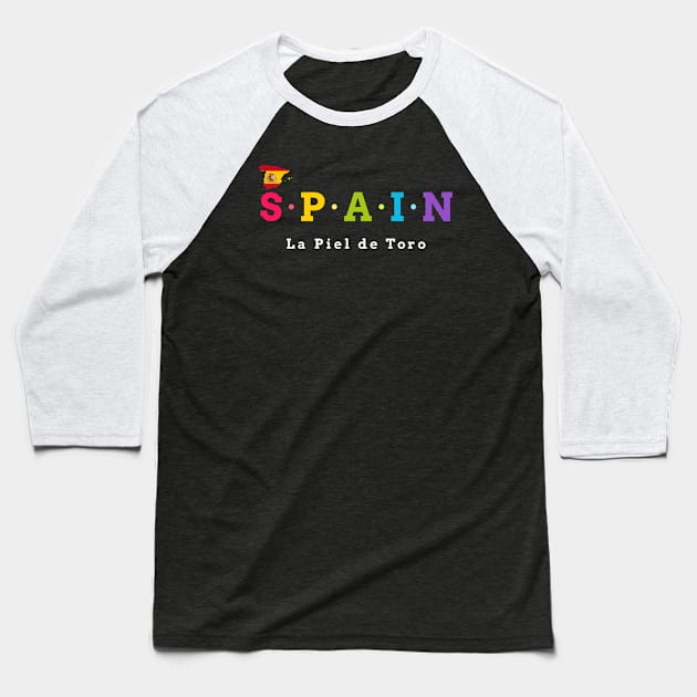 Spain, La Piel de Toro. The bull skin. (Flag Version) Baseball T-Shirt by Koolstudio